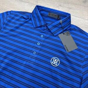 NWT G/FORE Blue Striped Polo Shirt Men's Sz S Tour Golf Prep